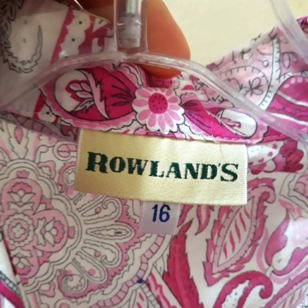 Rowland's Long-Sleeve button down paisley pink white shirt size 16